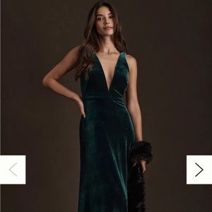 Jenny Yoo Logan Dress in Emerald Green Velvet, Sz 2